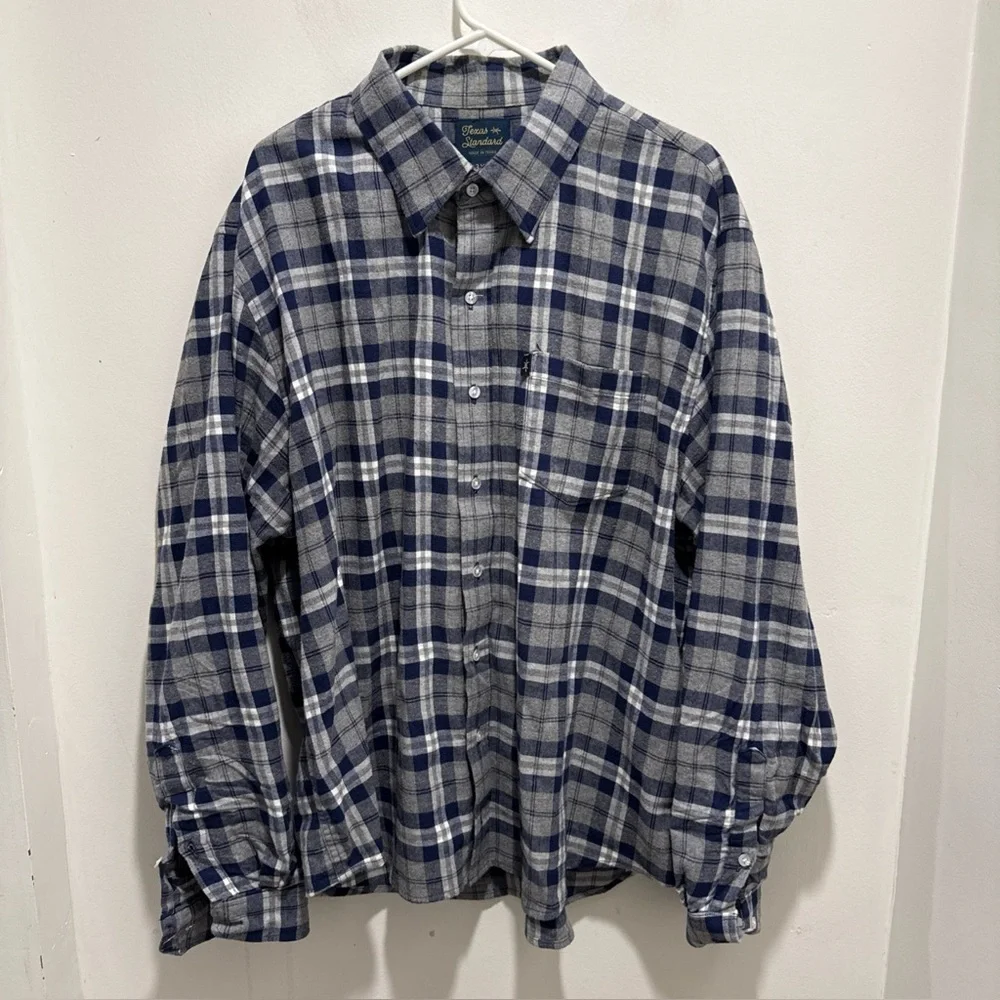 Texas Standard Size 3XL Flannel Button Down Shirt Blue Gray Plaid
